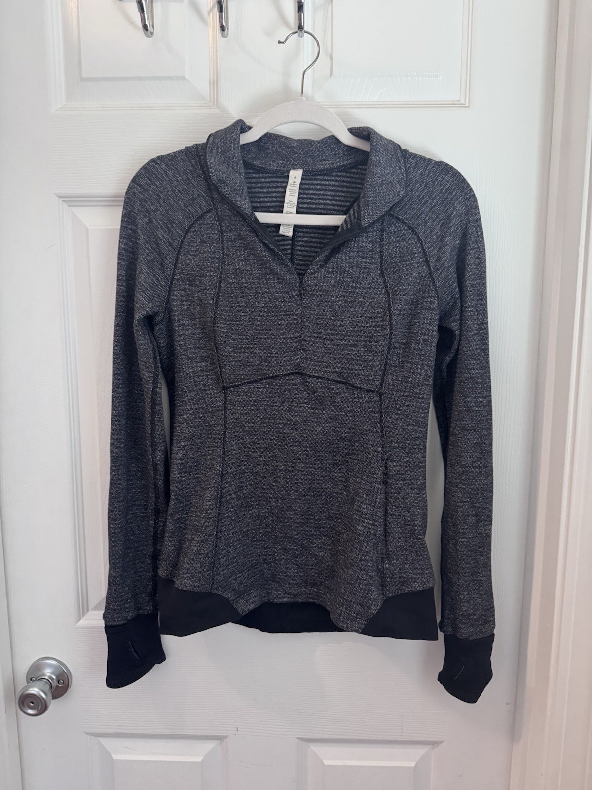 Lululemon Runderful Women’s Size 6 Long Sleeve 1/2 Zip Black Heather Thumbholes