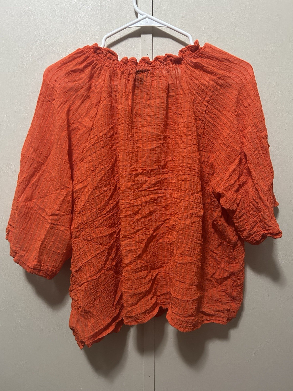 Torrid Textured Gauze Peasant Blouse Semi Sheer Size 2 (2X) Bright Orange