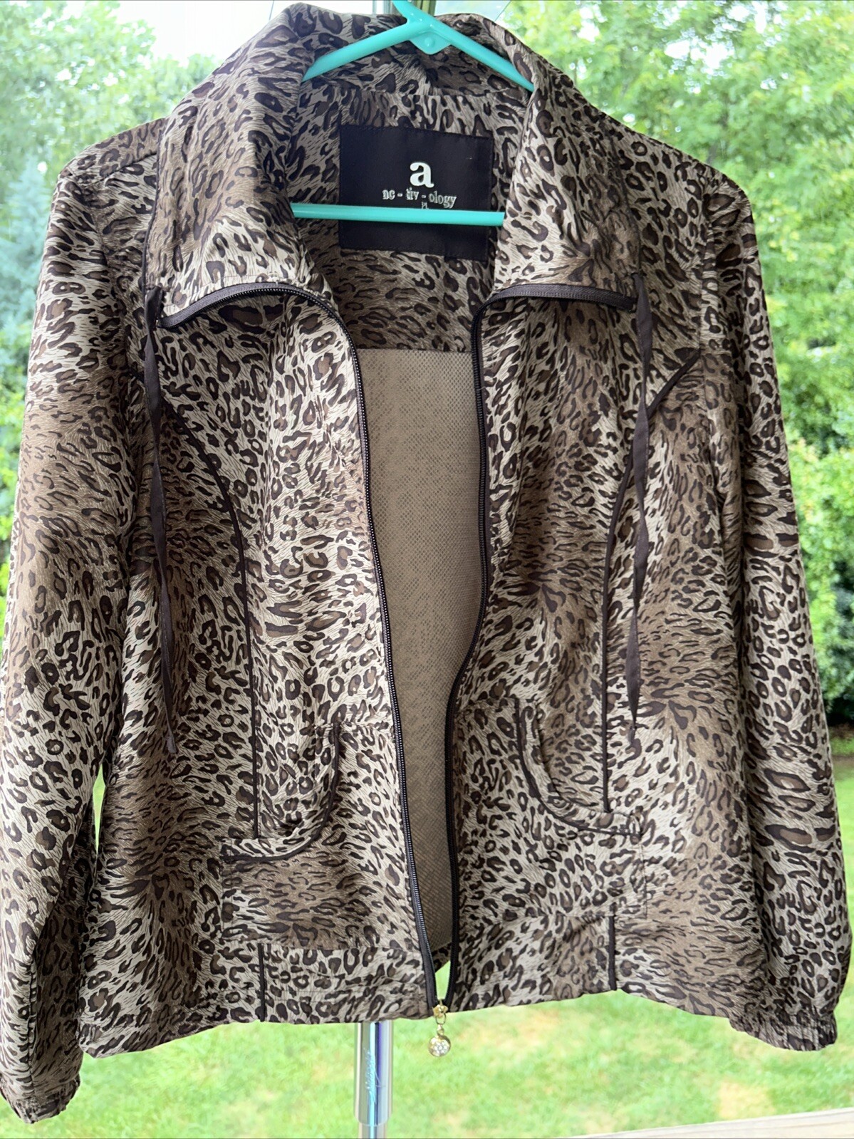 Women Active Leopard Jacket Petite Lg Animal Print Front Zip Pocket ac-tiv-ology