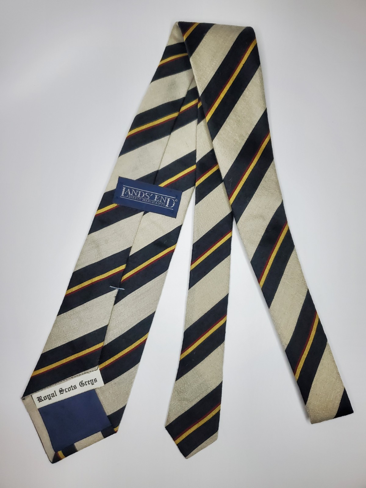 Lands’ End Tie / Off White and Black Striped / 80% Wool / L-55in & W-3.25in