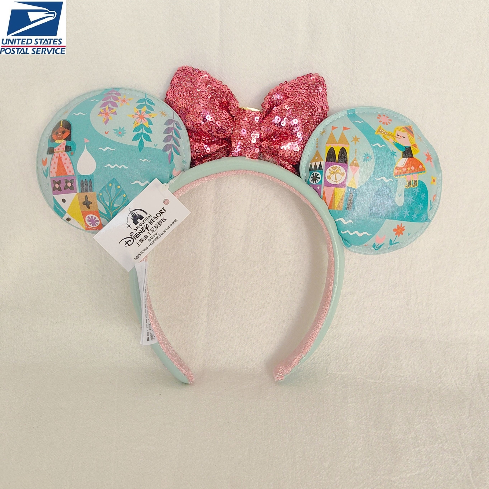 Disney-Park’s It’s a Small World Minnie Mouse Sequined Bow Ears Headband US