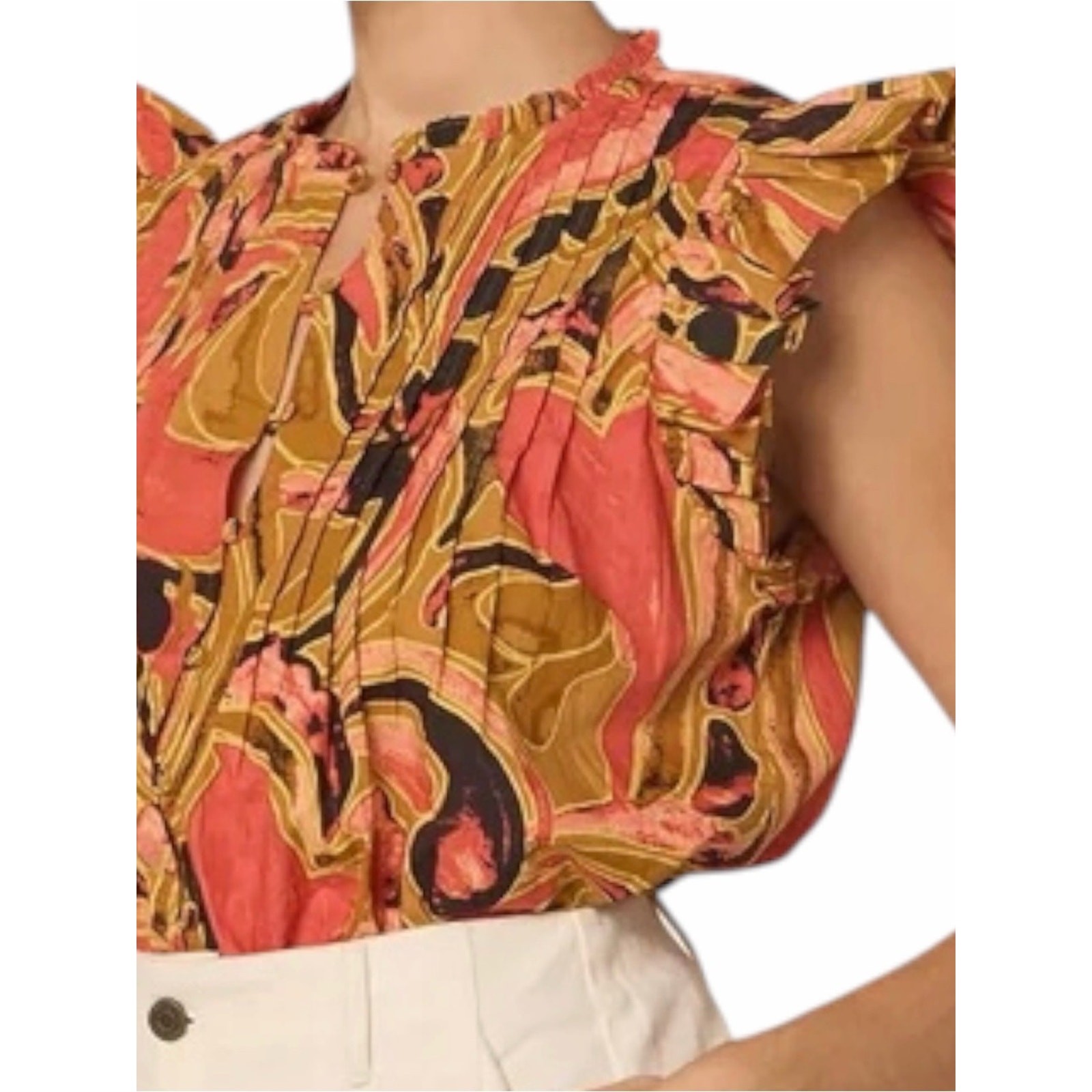NWT Cleobella Maritza Blouse Osaria Print Organic Cotton Flutter Sleeve Top Med