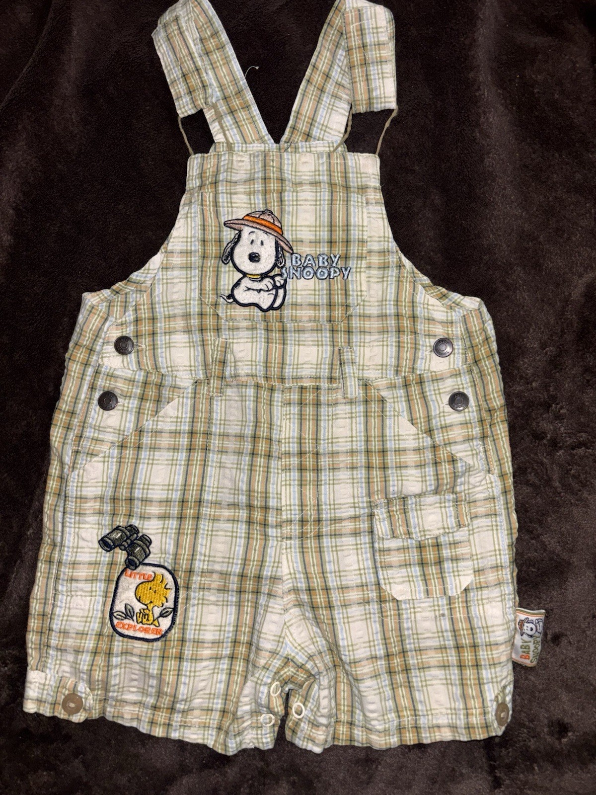 Baby Snoopy Peanuts Snoopy Woodstock Plaid Seersucker Overall One-Piece 24m
