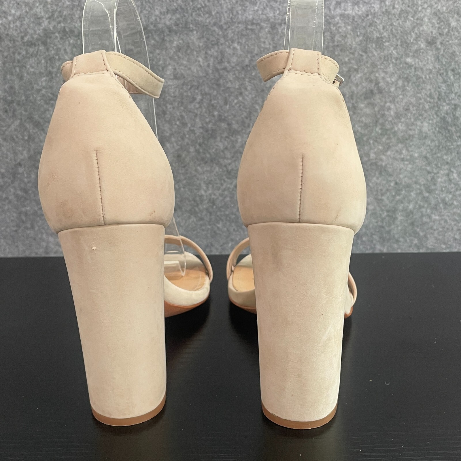 Schutz Sandals 8.5B Beige Suede Ankle Strap Open Toe Block 4.5 inches Heels