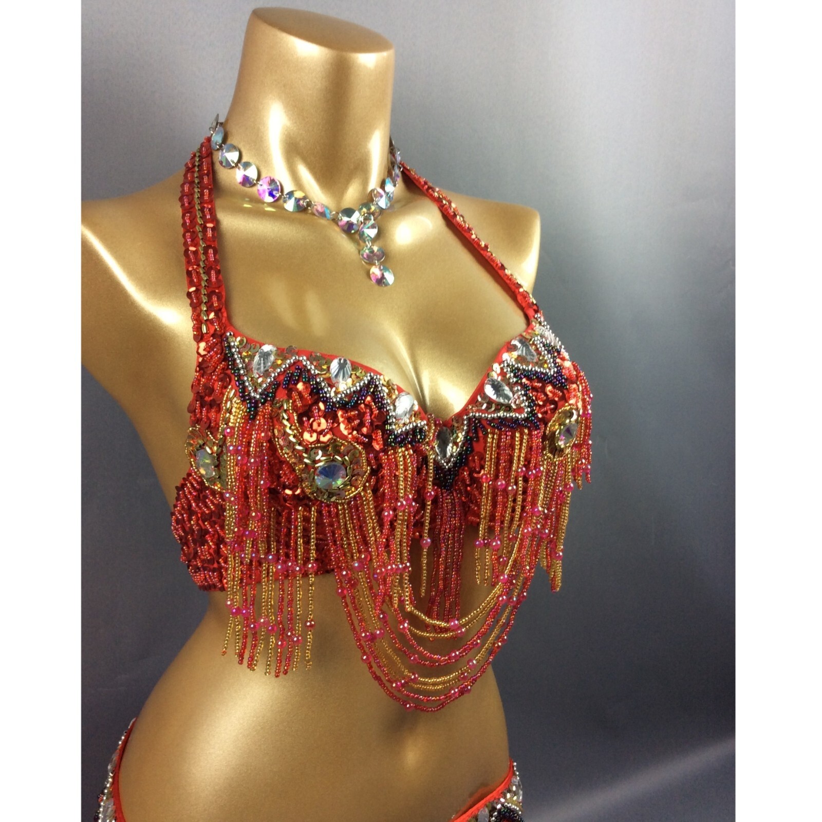 Beaded Samba RAVE EDC Party Carnival Belly Dance Costume Bra Belt 13 Colors