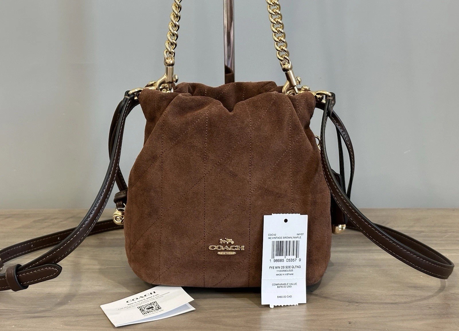 COACH Faye Mini Drawstring Crossbody Bag With Quilting CDC42 Vintage Brown/Maple