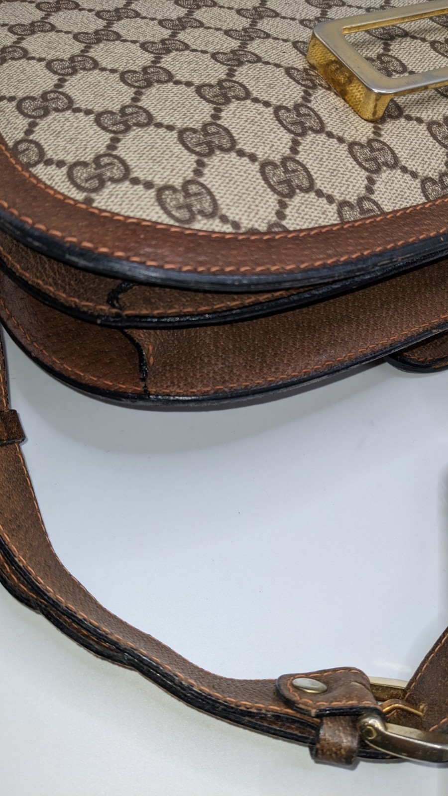 Vintage Gucci GG Supreme Monogram Web Stripe Buckle Shoulder Bag Brown