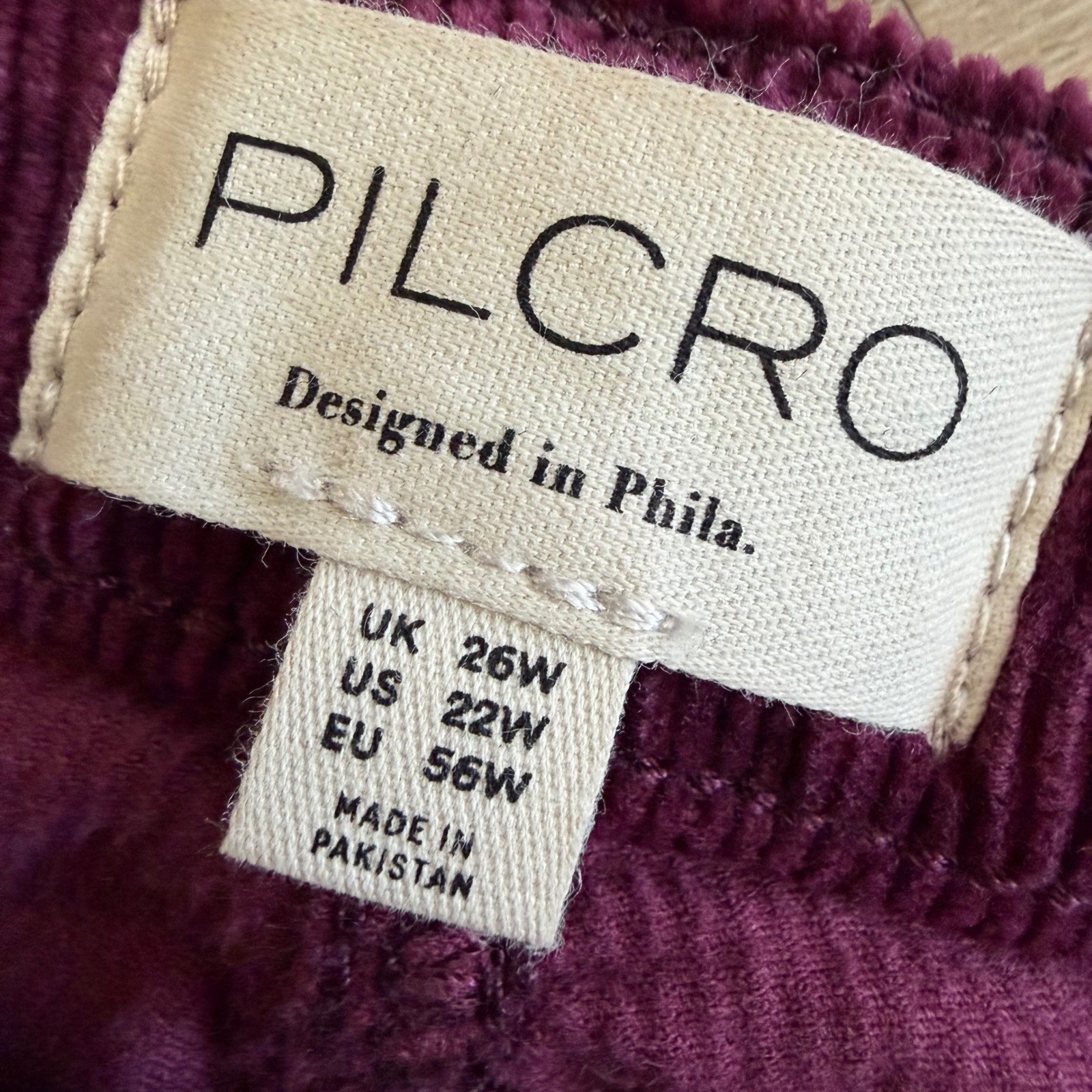Pilcro Anthropologie Plum Purple Corduroy Wide Leg Patch Pocket Pants Plus 22W