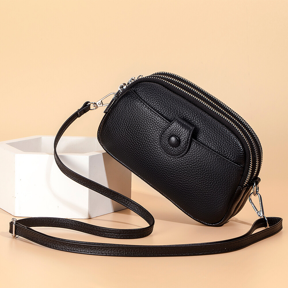 Womens Small Crossbody Bag Genuine Leather Shoulder Handbag Zip Cellphone Wallet