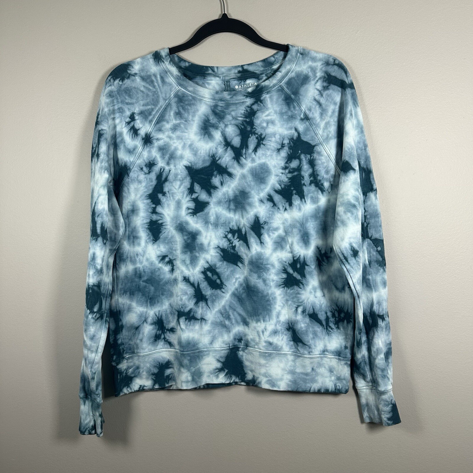 Athleta XSmall Dark Sure Teal White Tie Dye Pullover Sweatshirt
