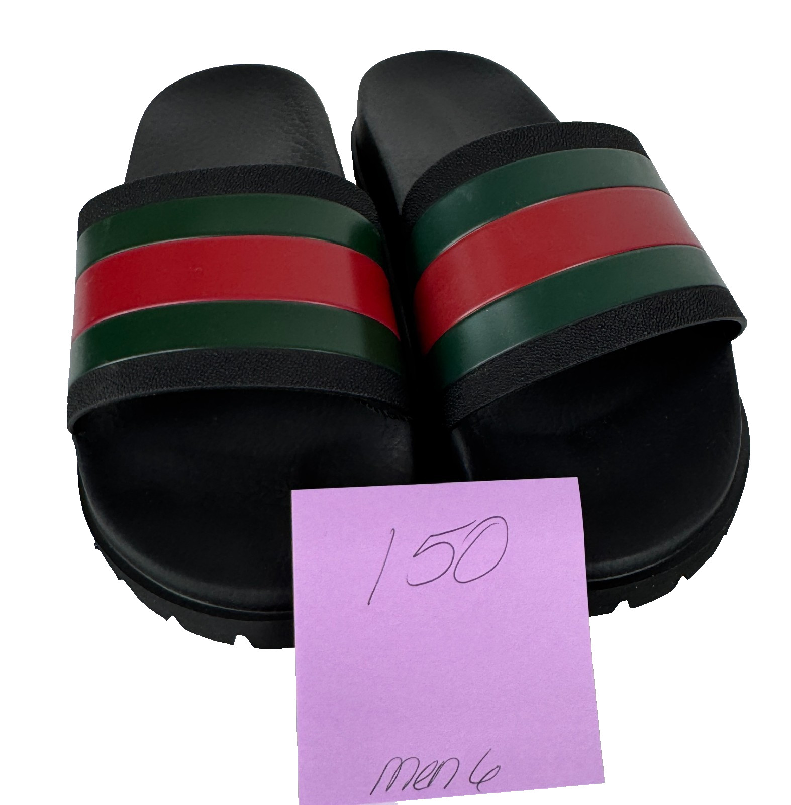 $510 Gucci NIB Auth Black Web Rubber Pool Slides 6.5 US 6 UK 40 EU Sandals Shoes
