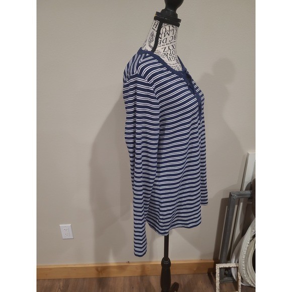 Land’s End Nautical Coastal navy white striped long sleeve pullover Women SZ L