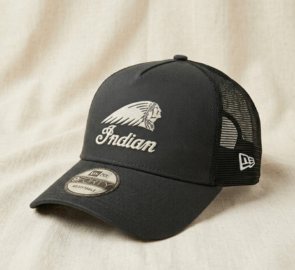 Indian Motorcycle Trucker Hat Black Mesh Adjustable Cap