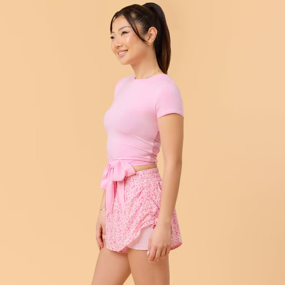 Blogilates Women Mommy & Me Tiny Bows Shorts – Pink Floral Print