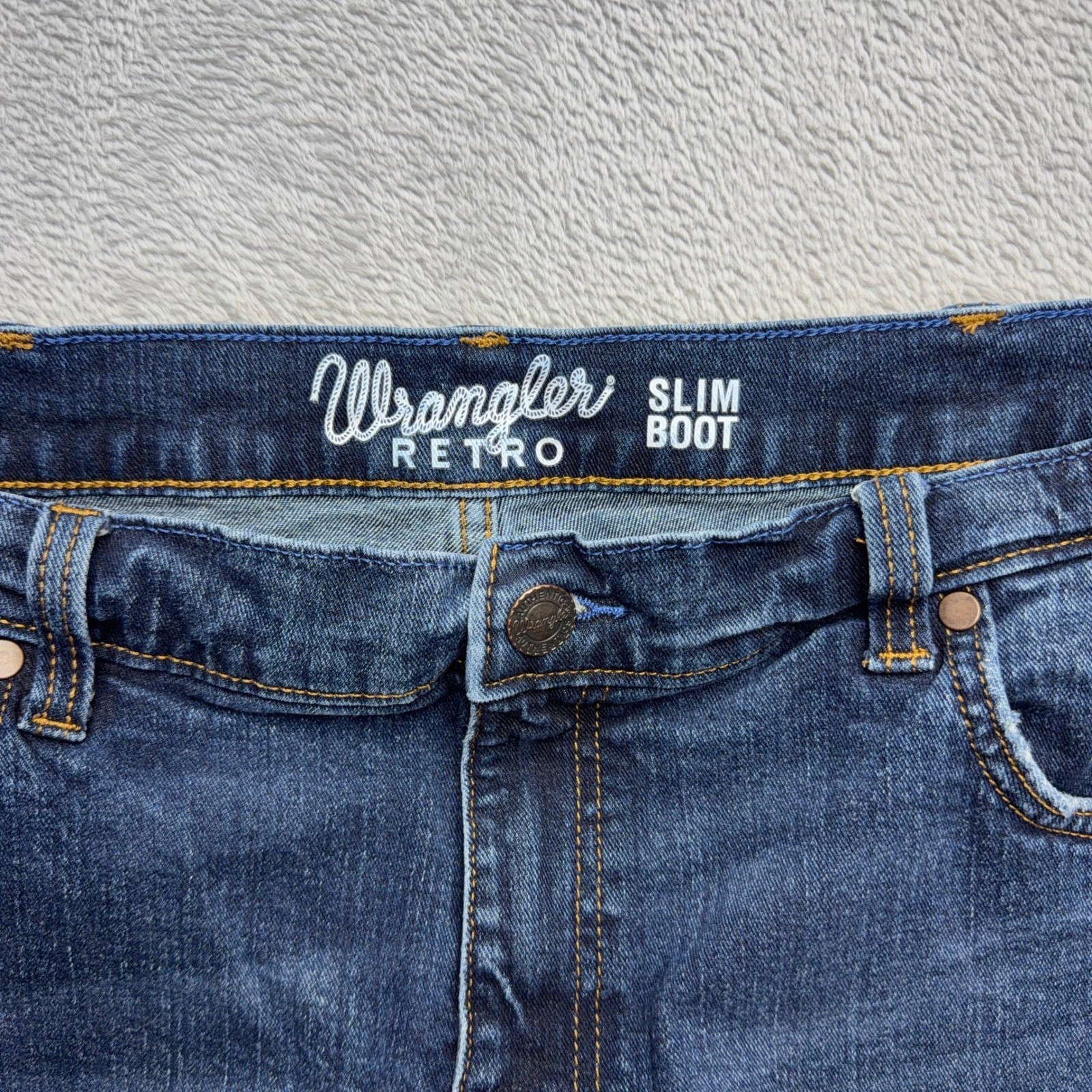 Wrangler Retro Jeans Mens 38×32 Blue Slim Boot Mid Wash Denim Cotton Stretch