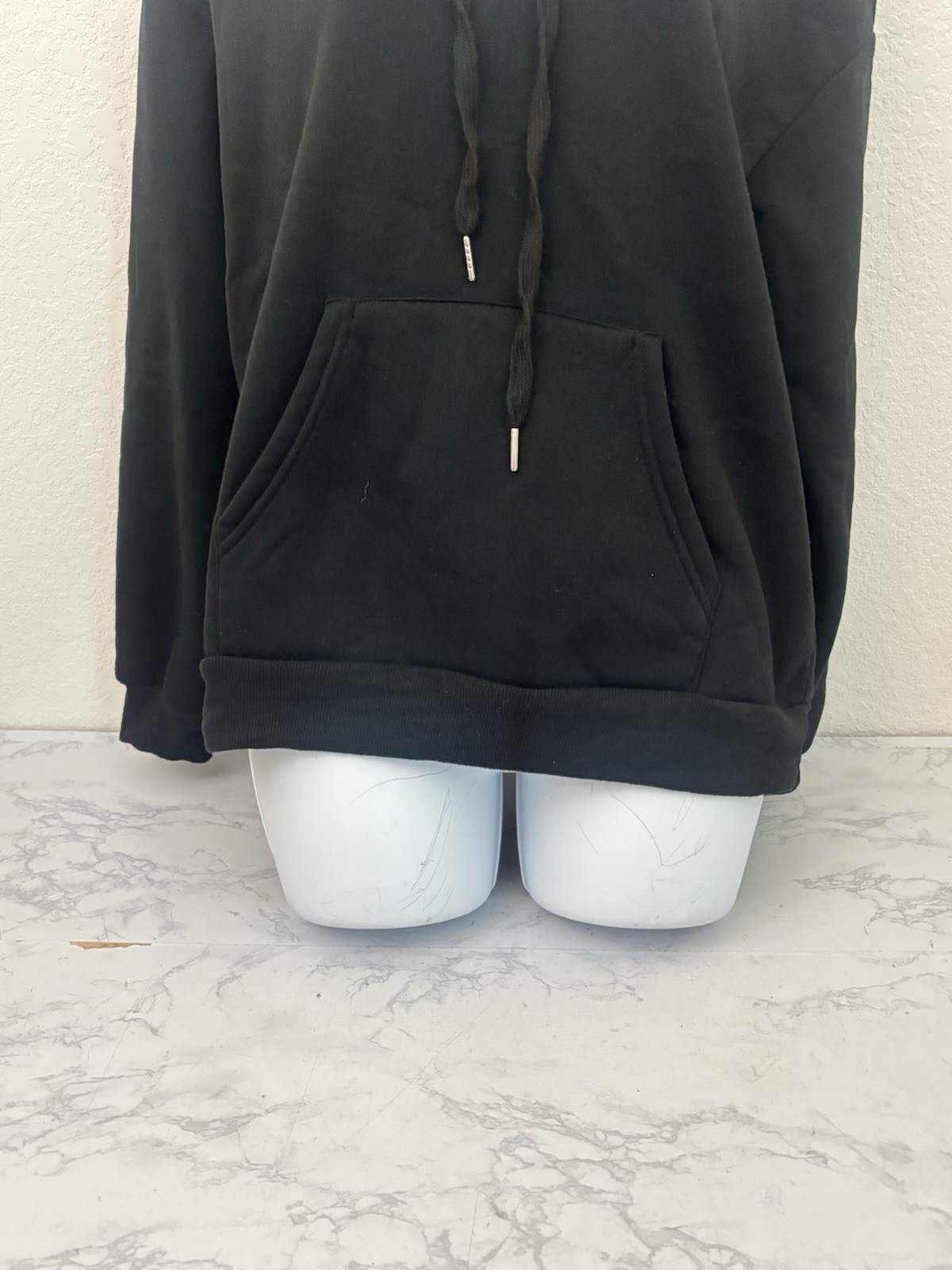 Shein Black Fleece Pullover Hoodie Kangaroo Pocket Drawstring Adult S Y2K