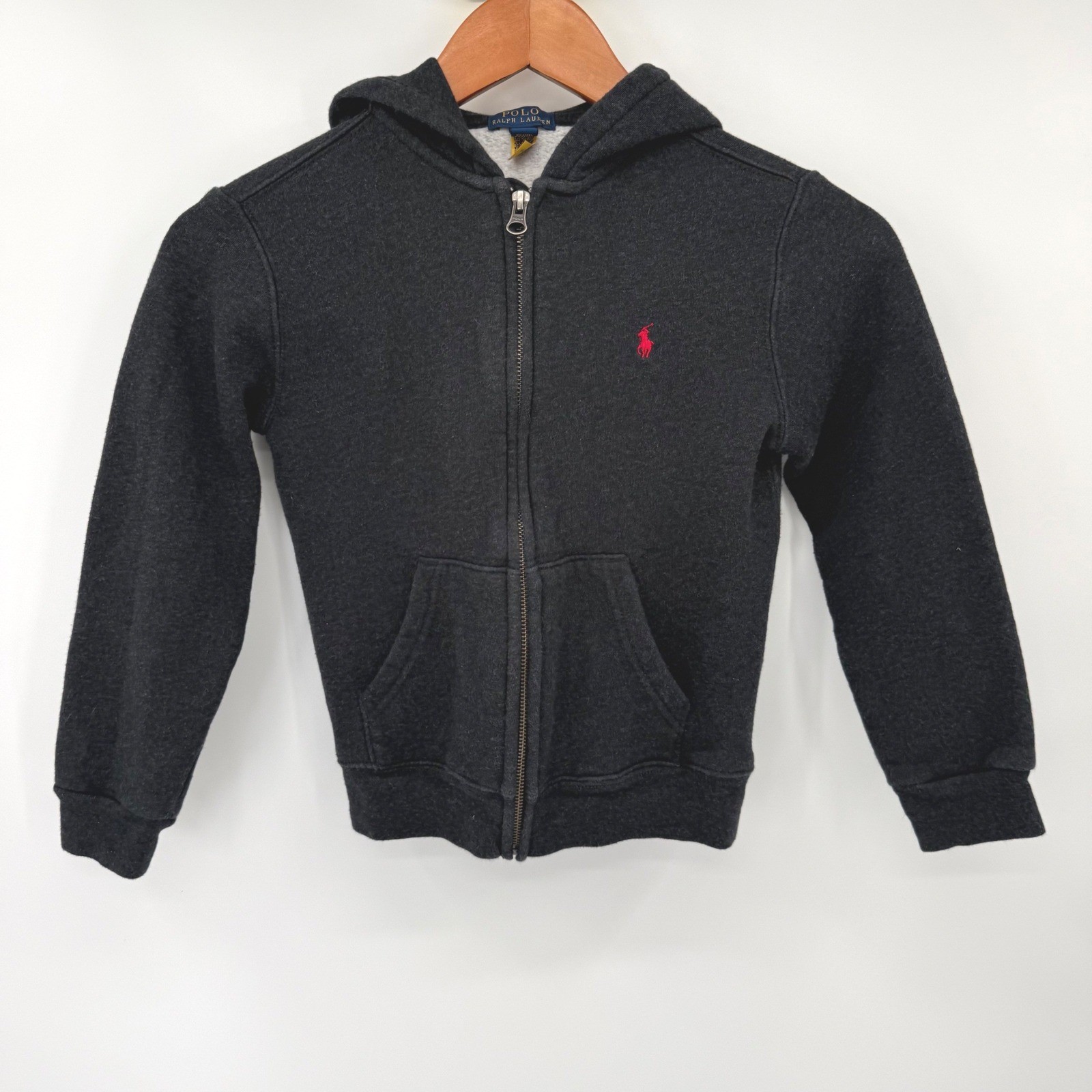 Polo Ralph Lauren Hoodie Kids Size 7 Gray Full Zip Fleece Embroidered Pony Logo