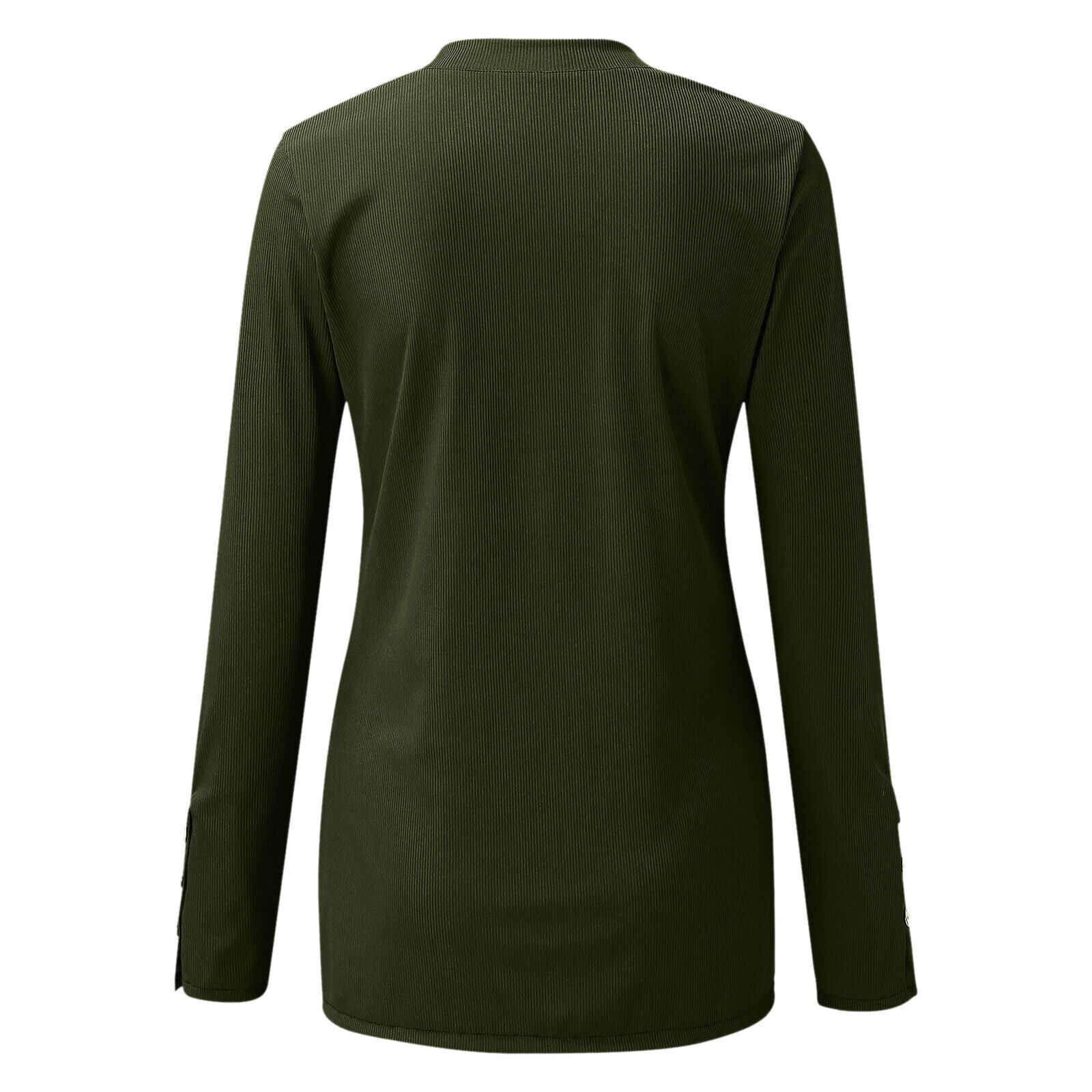 Lady Long Sleeve Henley T Shirt Button Slim Fit Top Scoop Neck Ribbed Knit Shirt