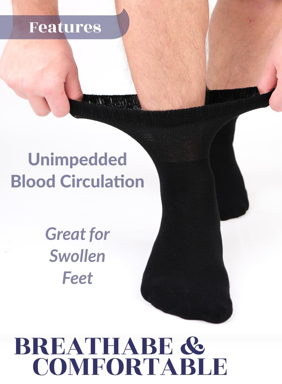 Hugh Ugoli Diabetic Socks for Men, Loose Ankle 11-13, 04- Black (4 Pairs)