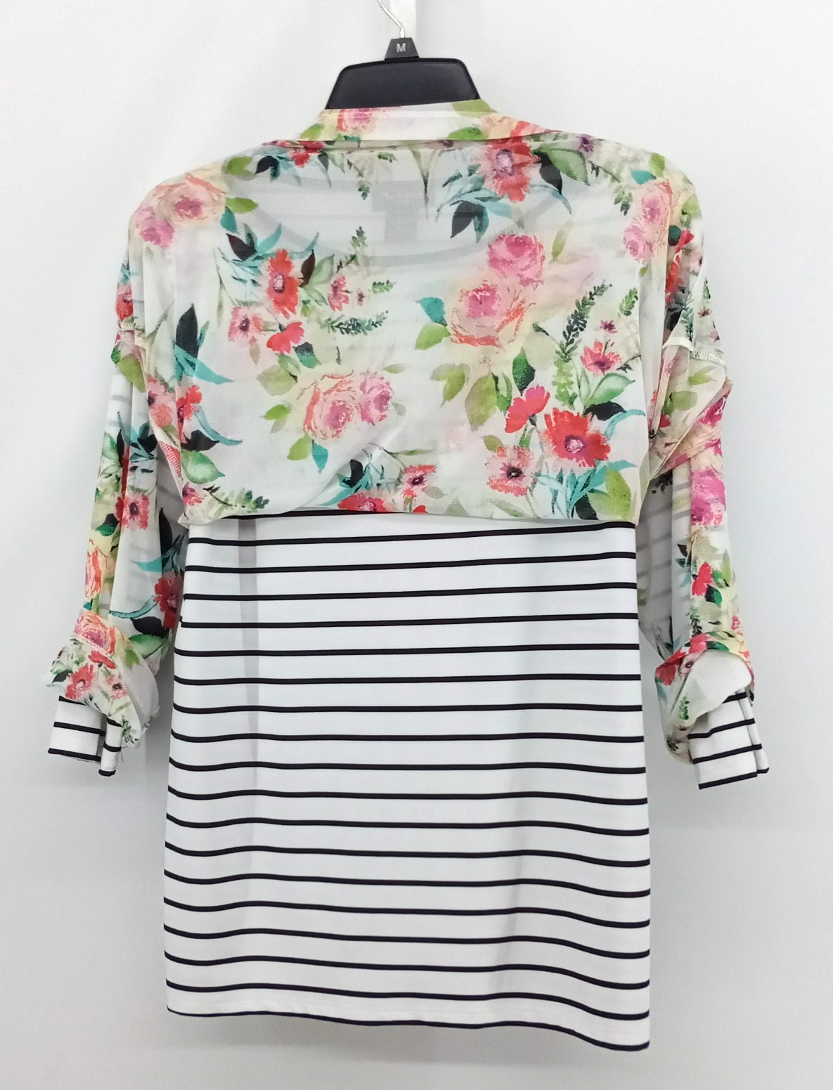 Nue Options Blouse Women Size PL White Floral Sheer Top Lined Shirt 3/4 Sleeve