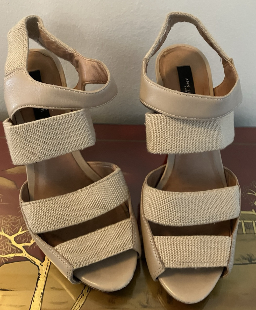 ANN TAYLOR shoes 7 stiletto Elastic Fabric & Leather
