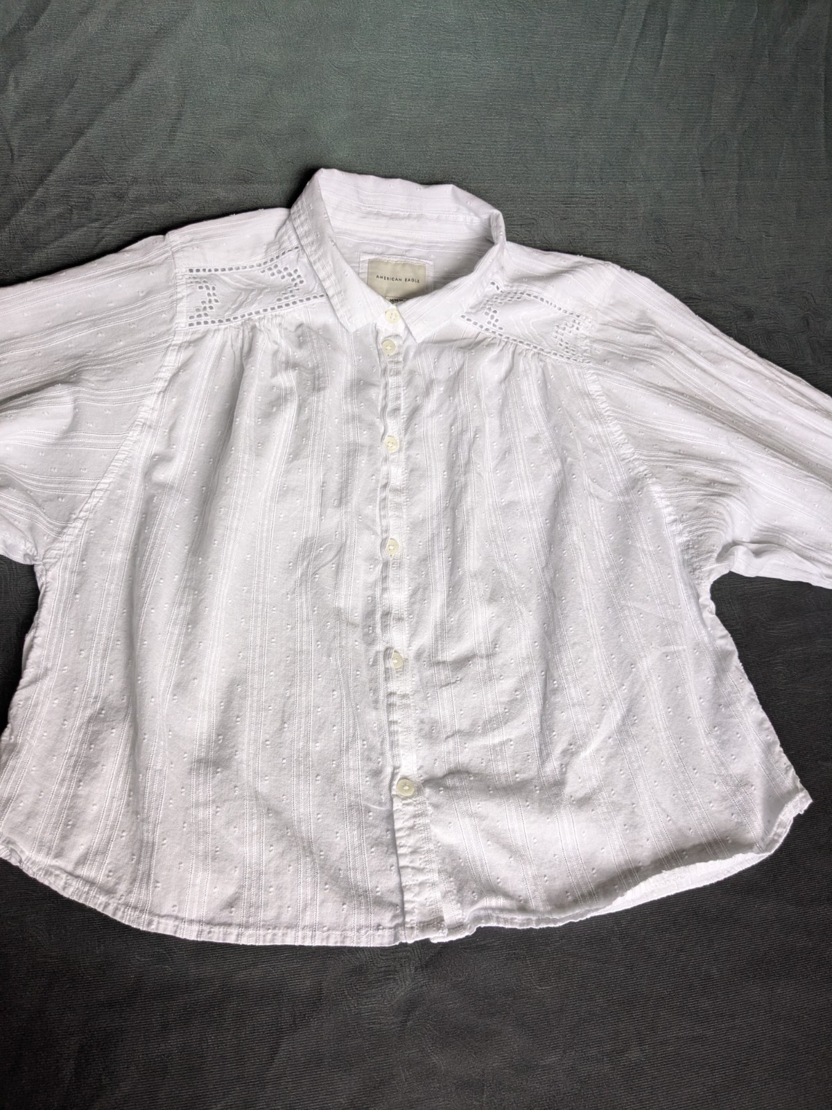 American Eagle White Lace Blouse Women M Boho Cottagecore Victorian Peasant Top