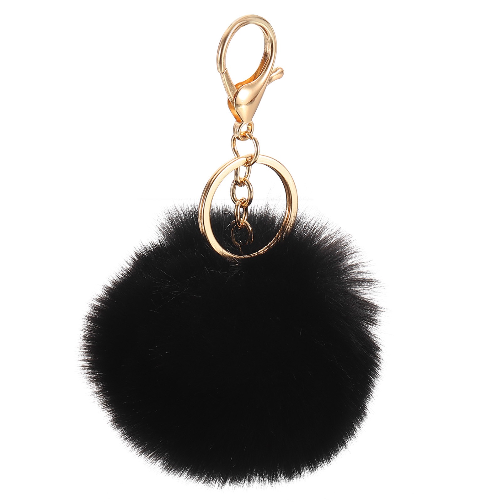 8cm Pom Pom Keychain Faux Rabbit Fur Puff Ball for Women Purse Black