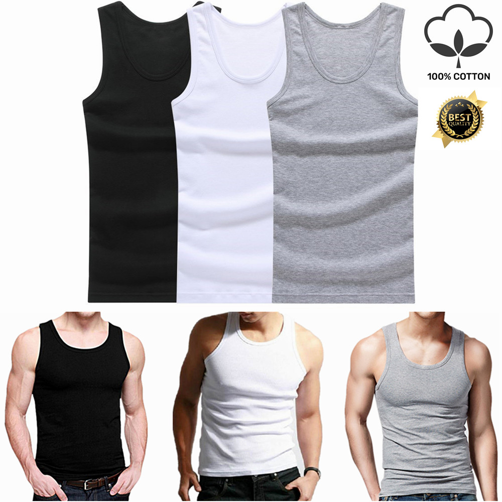 6 Packs Mens 100% Cotton Tank Top Ribbed A-Shirt Wife-Beater Undershirt S-2XL