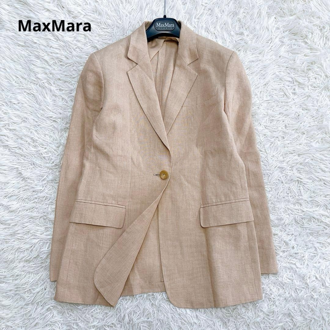 Max Mara Summer Jacket, Women’s, Linen, Beige Check, Size XS