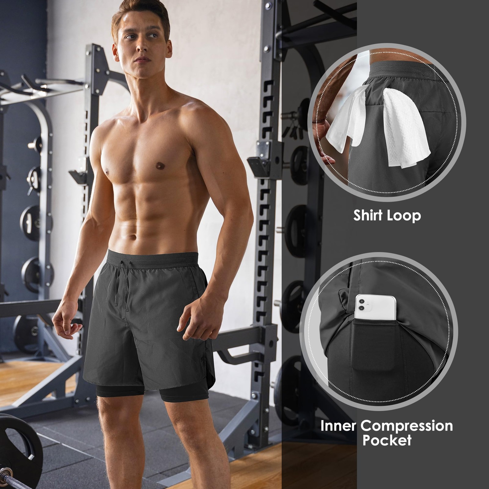 Men’S 2 in 1 Running Shorts Workout Athletic Training Gym Outdoor Sports Shorts