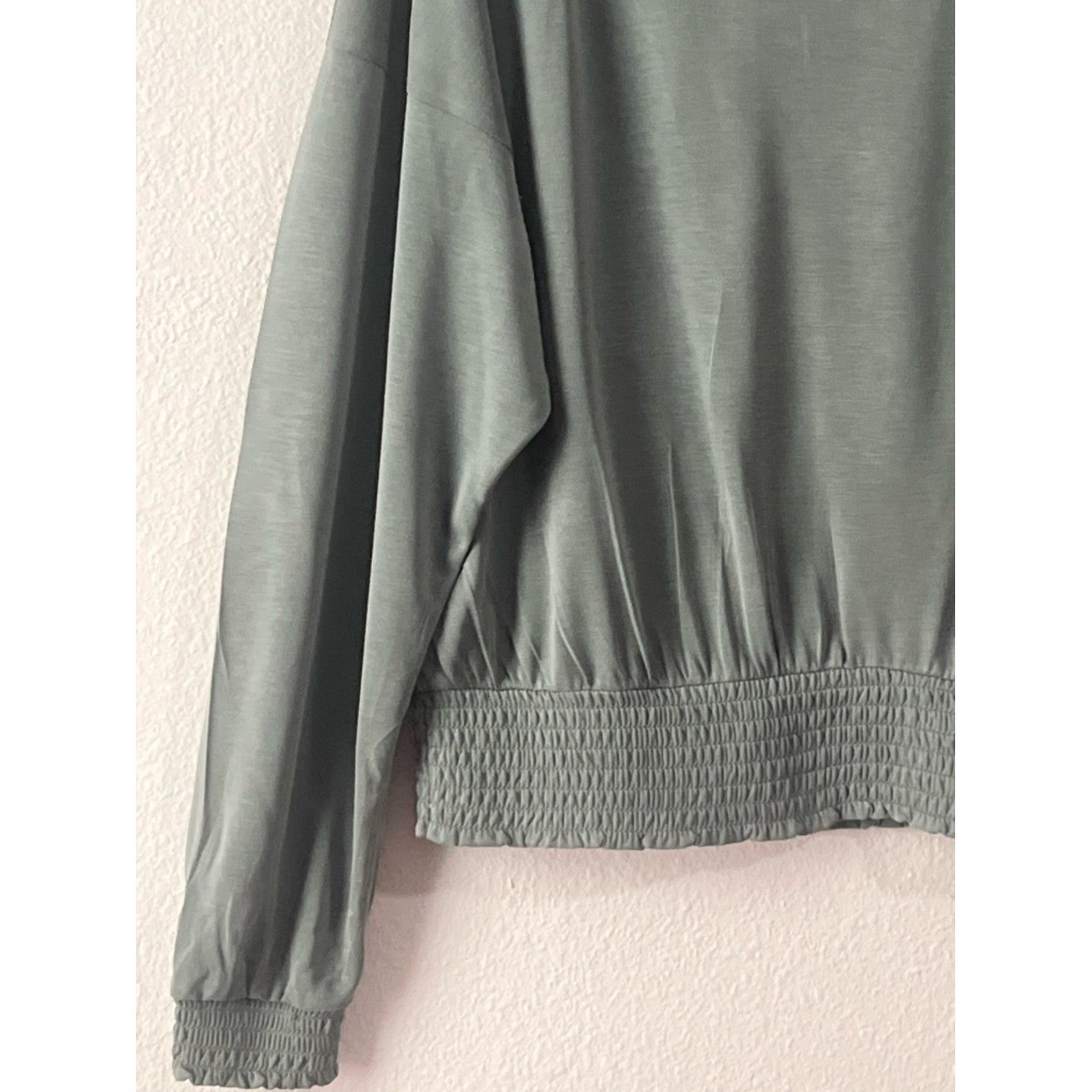 Lucky Brand Sage Green Smocked-Hem Boatneck Top, Size XL