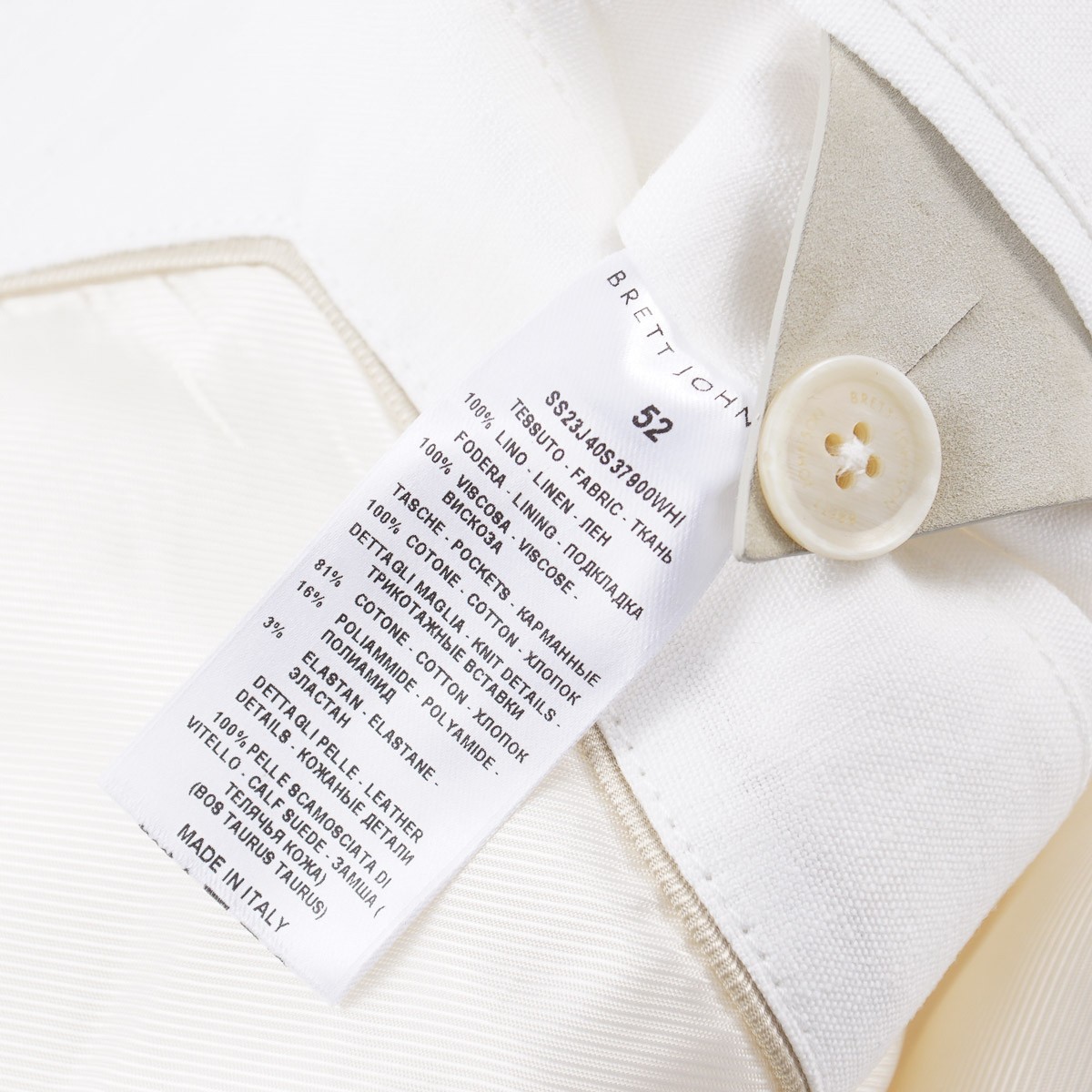 Brett Johnson White Linen Bomber Jacket with Knit Details L (Eu 52) NWT