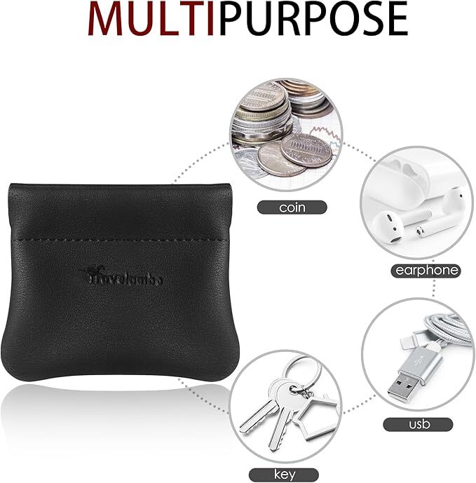 Leather Squeeze Coin Purse Pouch Change Holder For Men & Women – Balck [NEW]