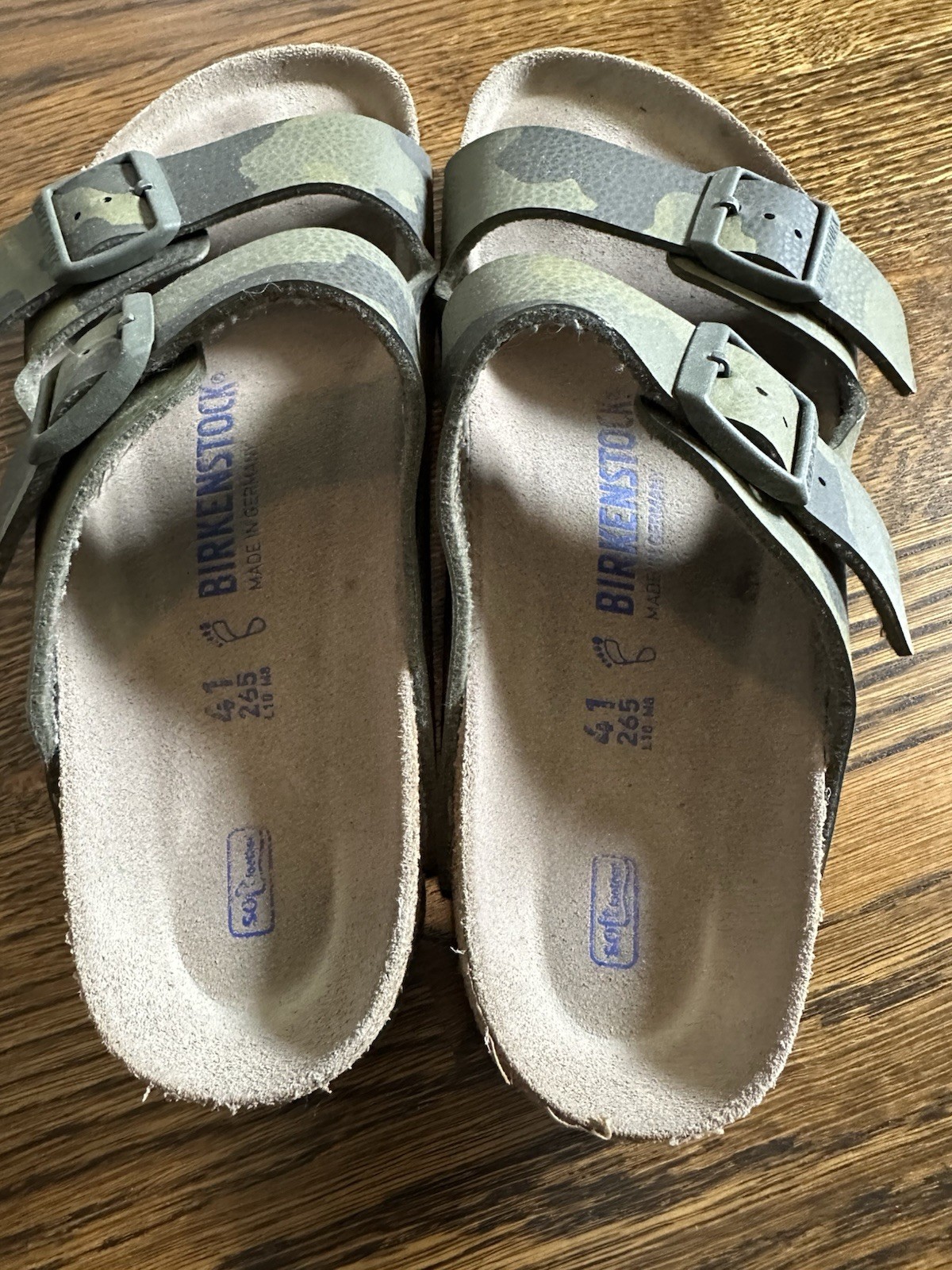 Birkenstock Arizona Sandals Womens 41 US 10 Green Camo Soft Footbed Slide