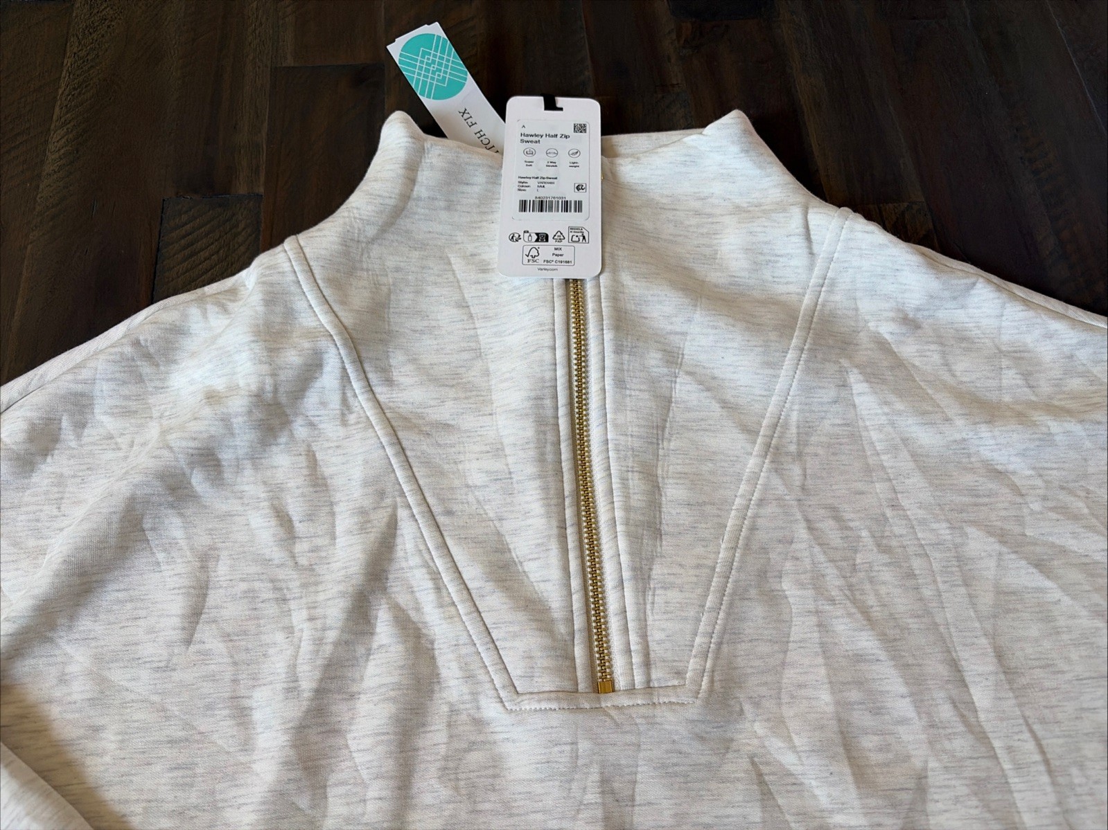 Varley Hawley Half Zip Sweatshirt Size Large NWT Off White/ Grey