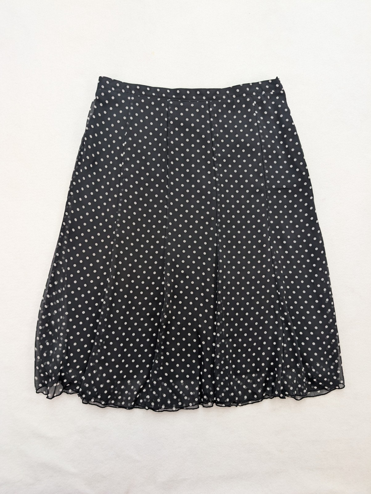 Notations Women’s Skirt Size L Black White Polka Dot Chiffon Midi A-Line