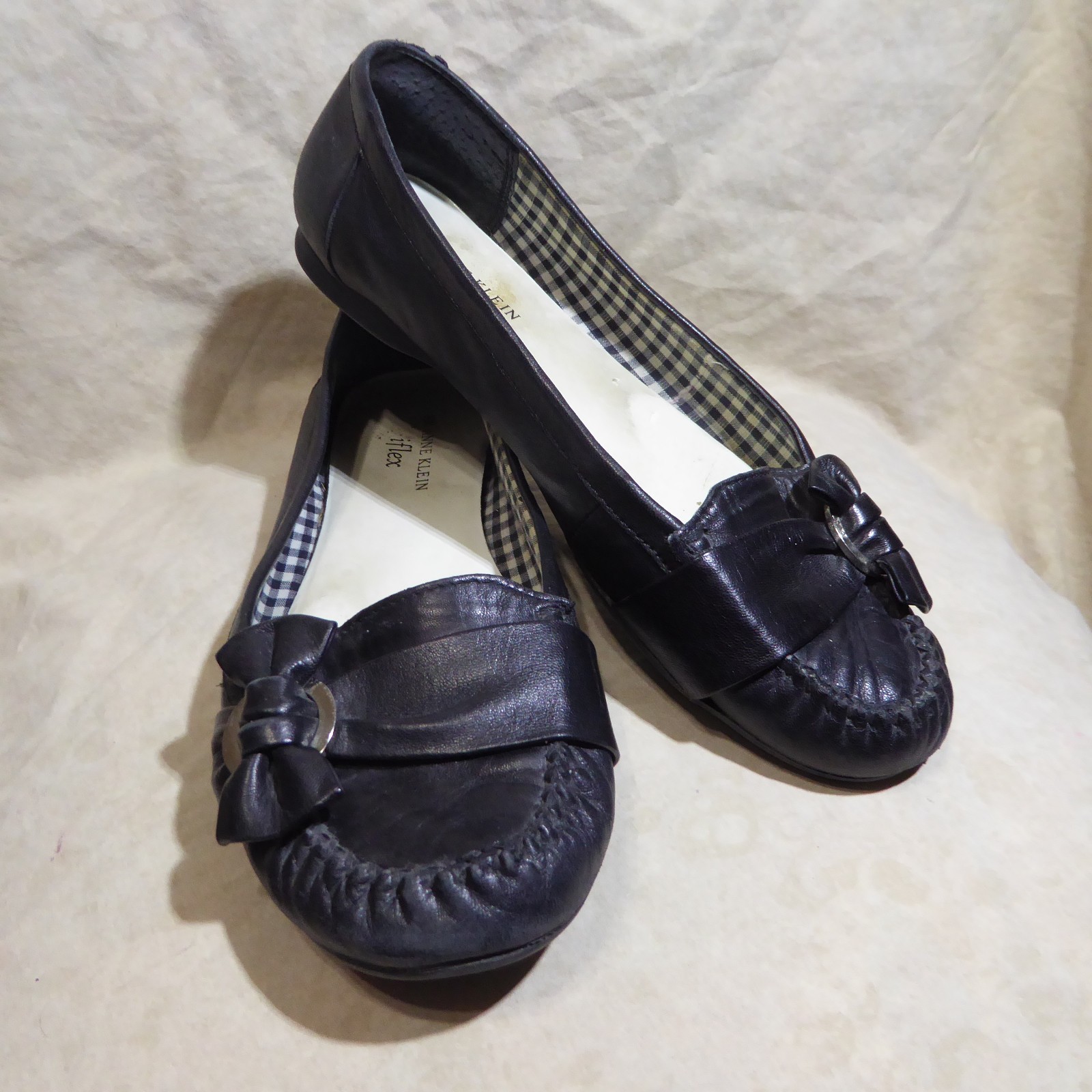 🩰 Anne Klein iFlex Kismet Slip-On Loafers sz 8.5 M Black Leather; Strap Detail