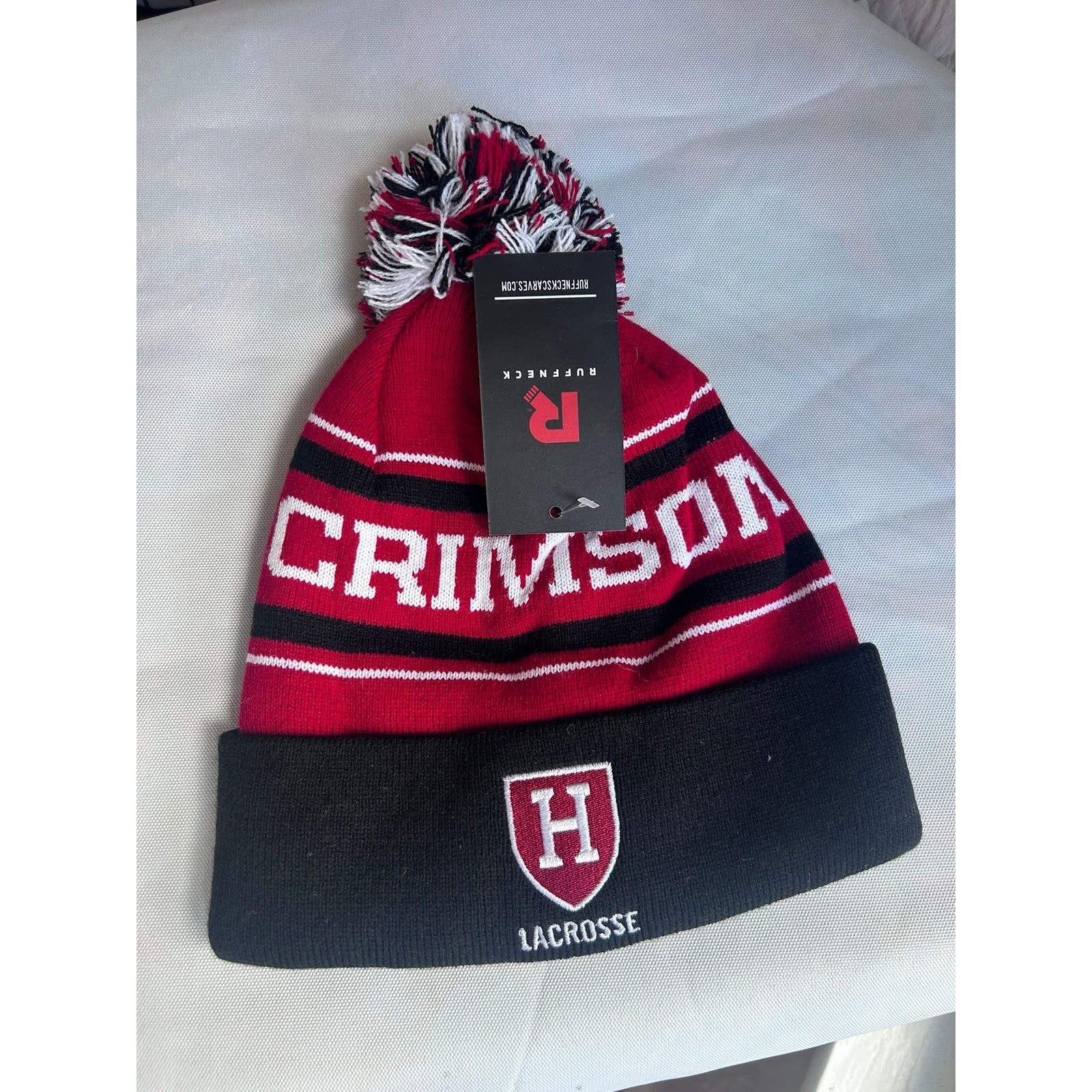 Ruffneck Harvard Crimson Lacrosse Beanie Red Black Pom Knit Hat NWT