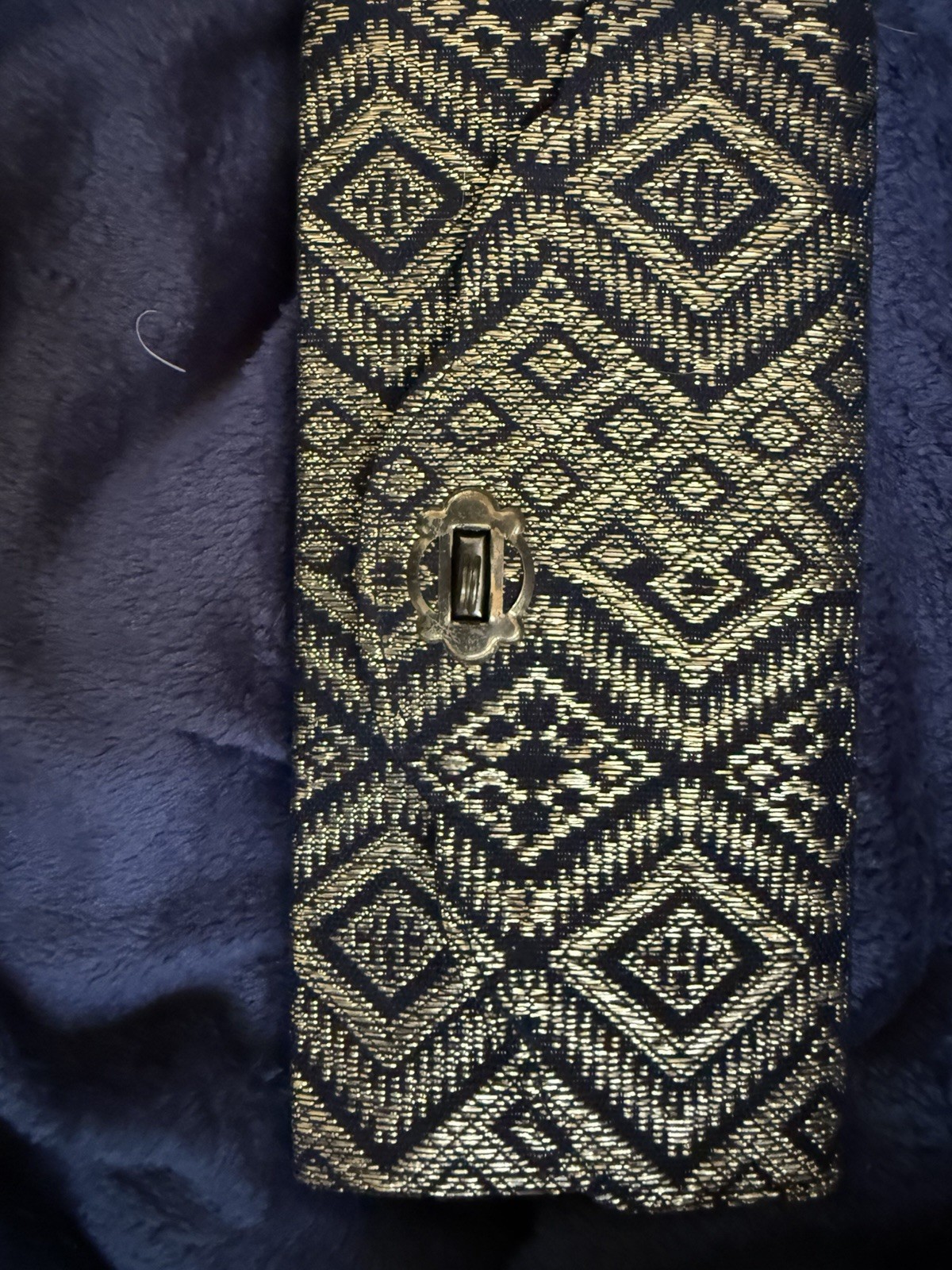 Cuatro Hermanos Black Gold Geometric Clutch Turn Lock Metallic Gold Hardware