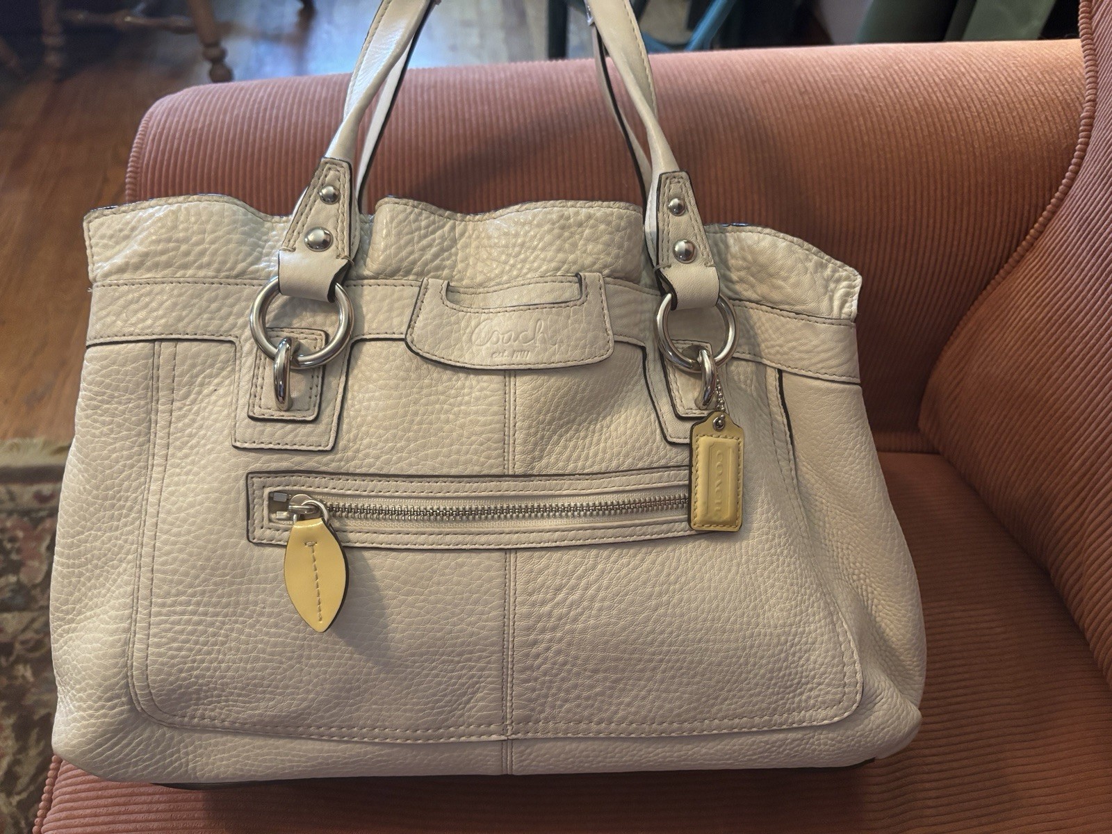 Coach Penelope F14682 Ivory Pebbled Leather Tote Satchel Shoulder Bag
