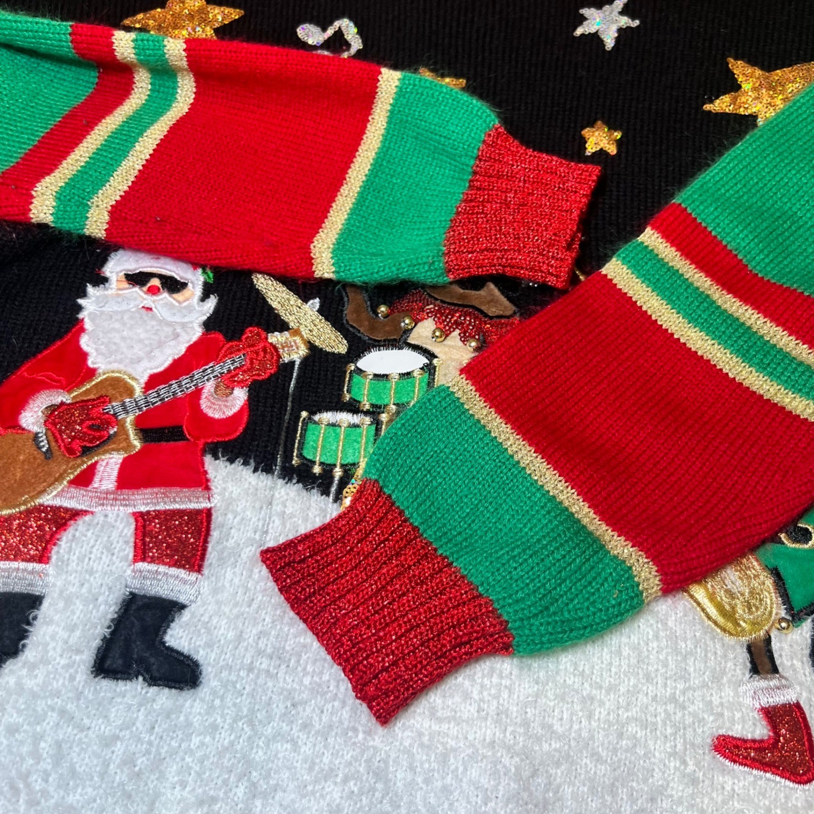33 Degrees Womens Size Medium Ugly Christmas Sweater Rock Band Santa Reindeer