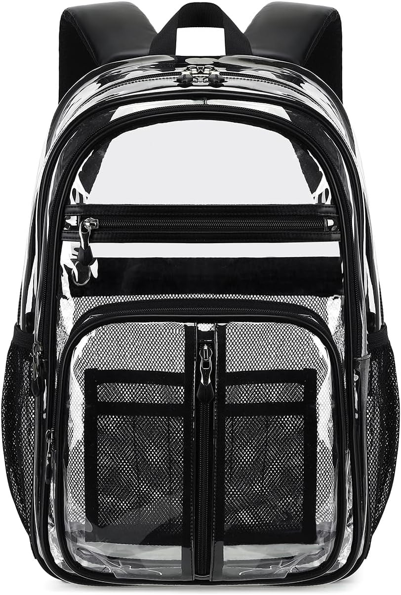 Extra Large Clear Backpack Heavy Duty for Adults, XL TPU 18In Black Bookbag | Se