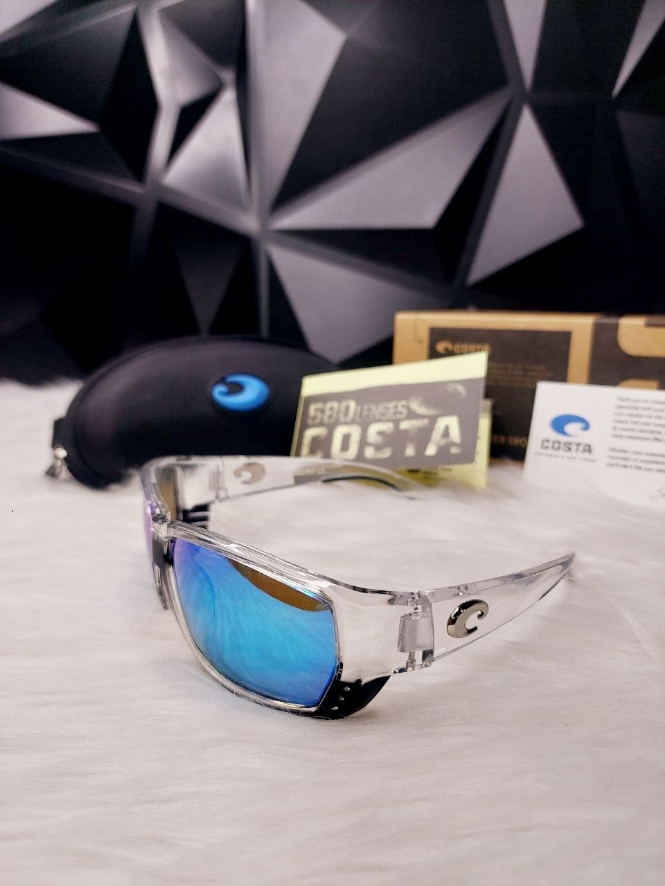 Costa Del Mar Polarized Sunglasses Clear Frame Blue Mirror 580P UV400 Fishing
