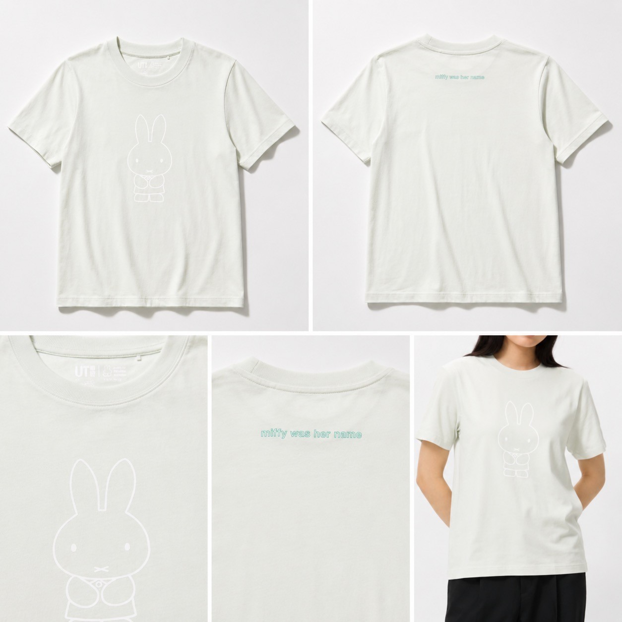 Uniqlo Miffy in Bloom UT darkgrey border pinkborder ivory white cute design