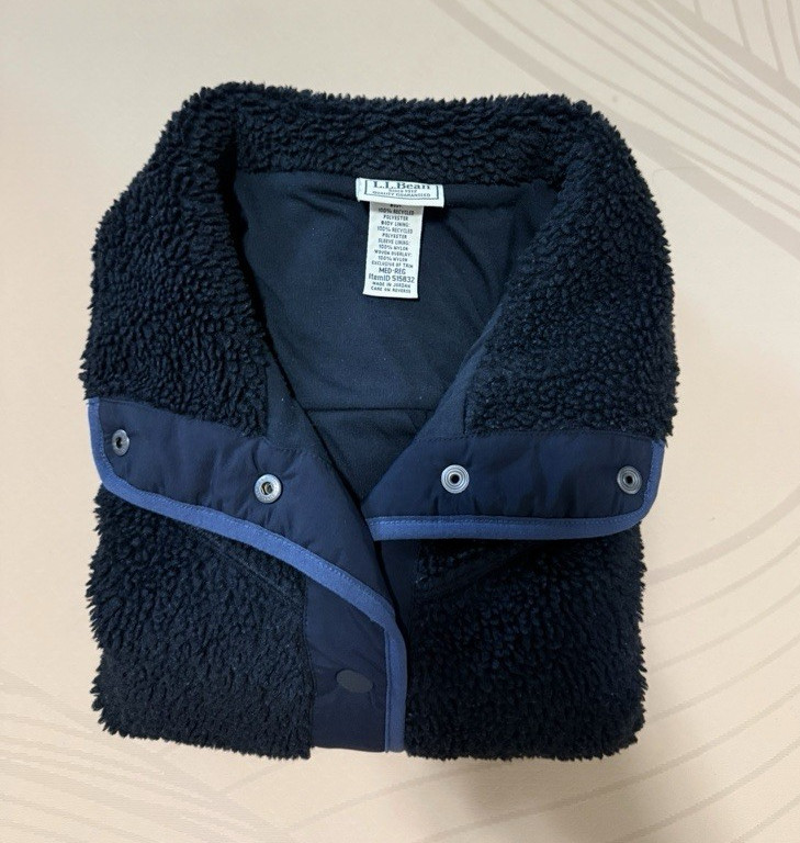 L.L.Bean Women’s Blue Sherpa Snap-Front Jacket Pockets Long Sleeve M