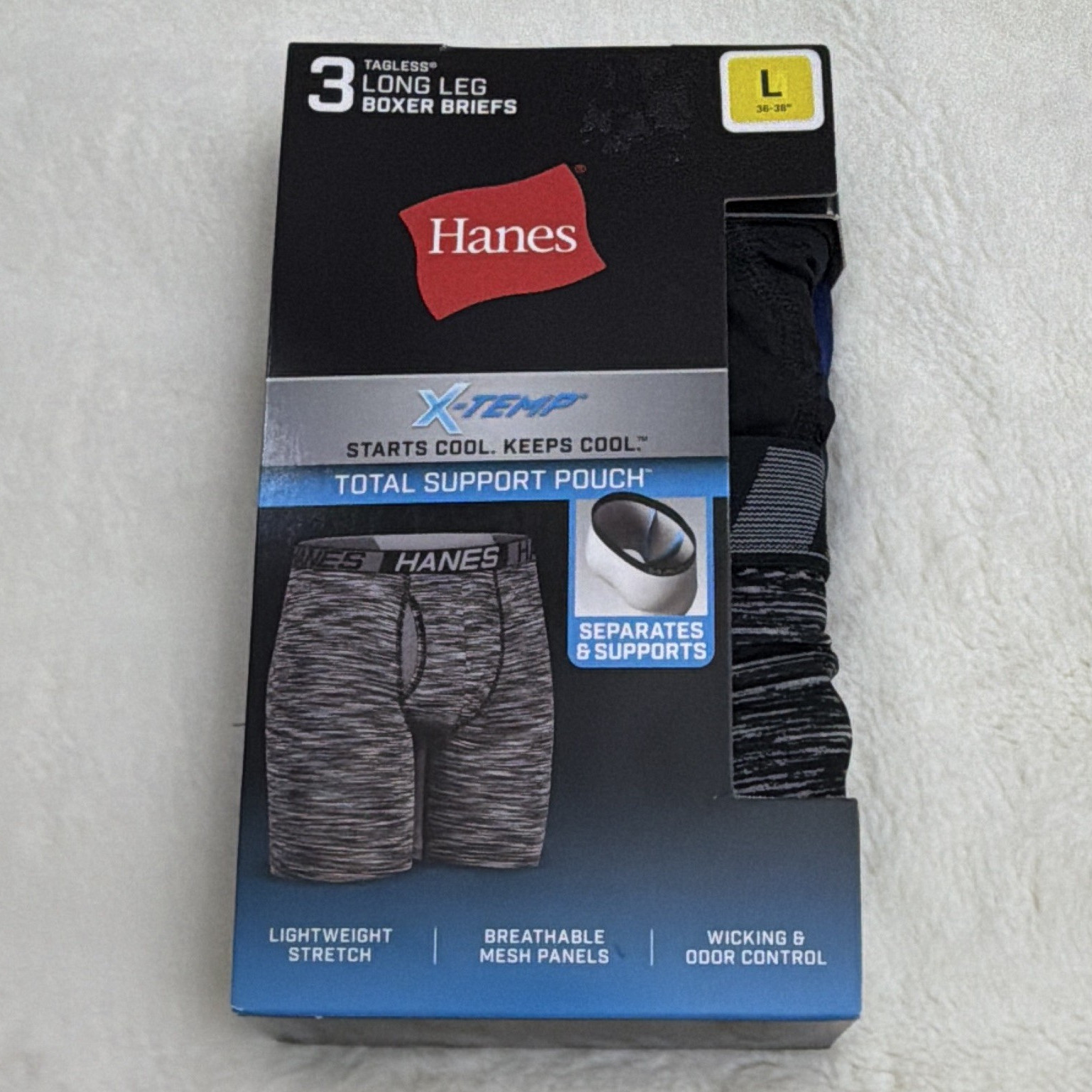 Hanes X-Temp Total Support Pouch Tagless Long Leg Boxer Briefs 3-Pack L