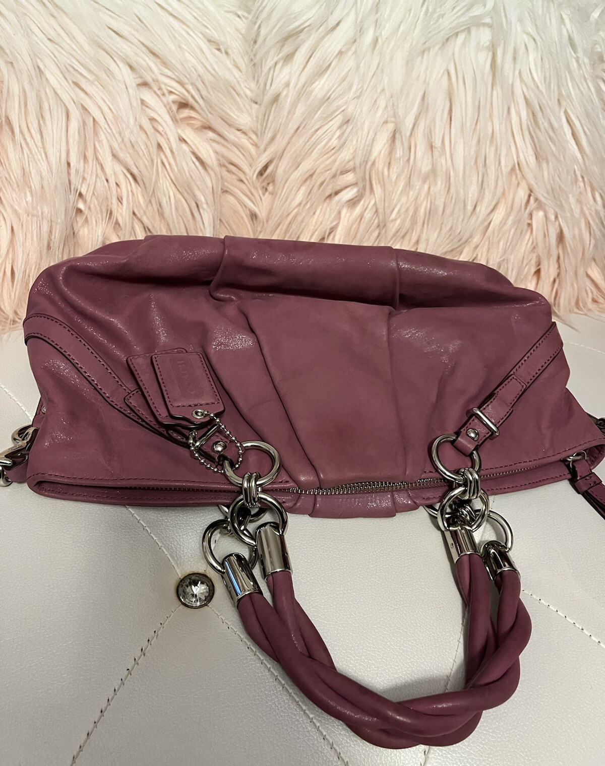 Coach Madison Sophia Medium Pink Berry Leather Satchel Handbag $398