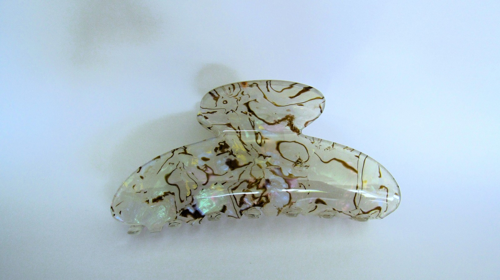 Long clear light gray iridescent abalone sea shell effect hair claw clip
