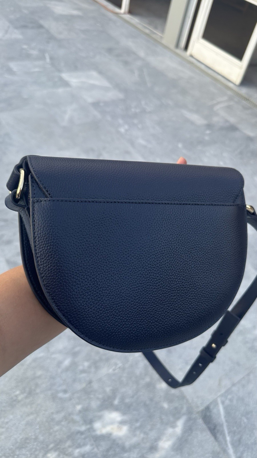 Cole Haan Evie Leather Saddle Bag Dark Navy Blue
