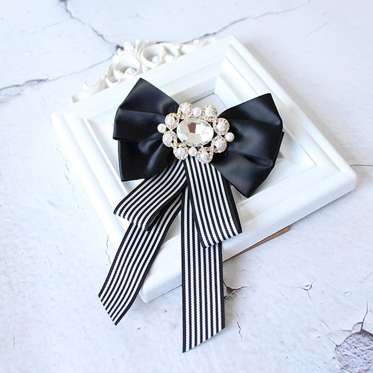 JKQBUX Korean Chic Ribbon Bow Tie Brooch Pins for Women Girls Retro Plaid Bow…